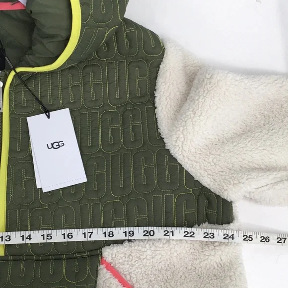 UGG Iggy Sherpa Hooded Half Zip Fleece Pull Over Jacket Olive Womens Large $198 - Picture 11 of 12